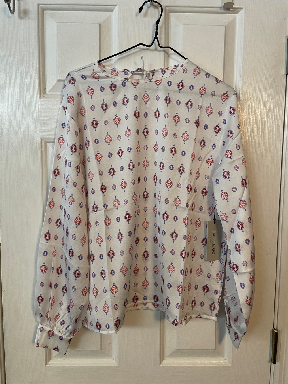 Ivory Printed Long Sleeve Blouse with Red & Blue OTG by Tail